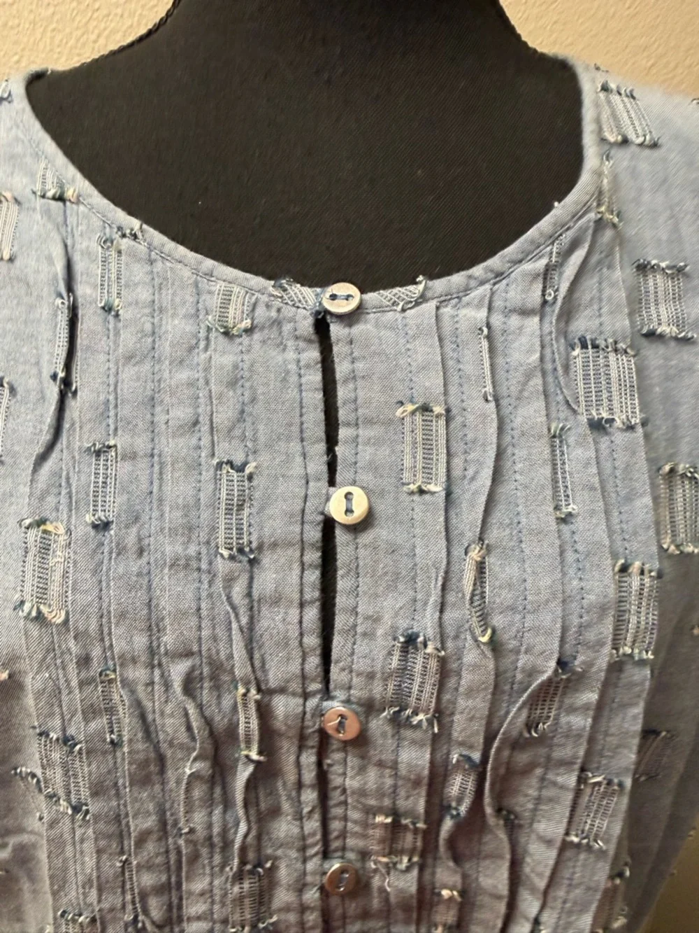 LOFT Chambray Dress XL Blue Button Front Boho Cotton Summer Midi Casual - Picture 3 of 9